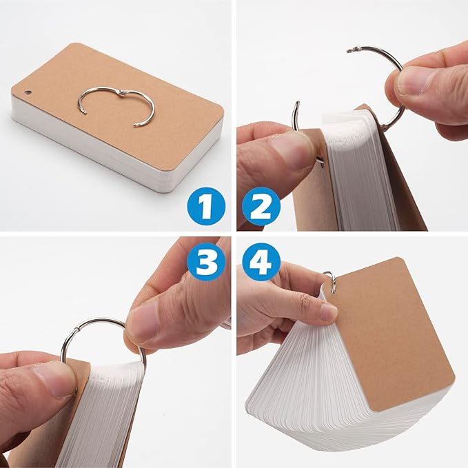 3x5 Blank Index Cards Study Flash Cards with Rings, 300PCS Rounded Hole-punched White Cardstock Heavy Weight Note Cards, Language FlashCards or Recipes DIY