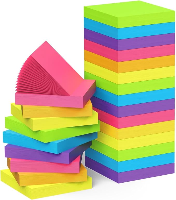 (24 Pads) Sticky Notes 3x3 Inch, 75 Sheets/Pad - Colorful Self-Stick Memo Pads, Thick Paper, Smooth Writing, Easy to Stick & Remove for Office, School & Home