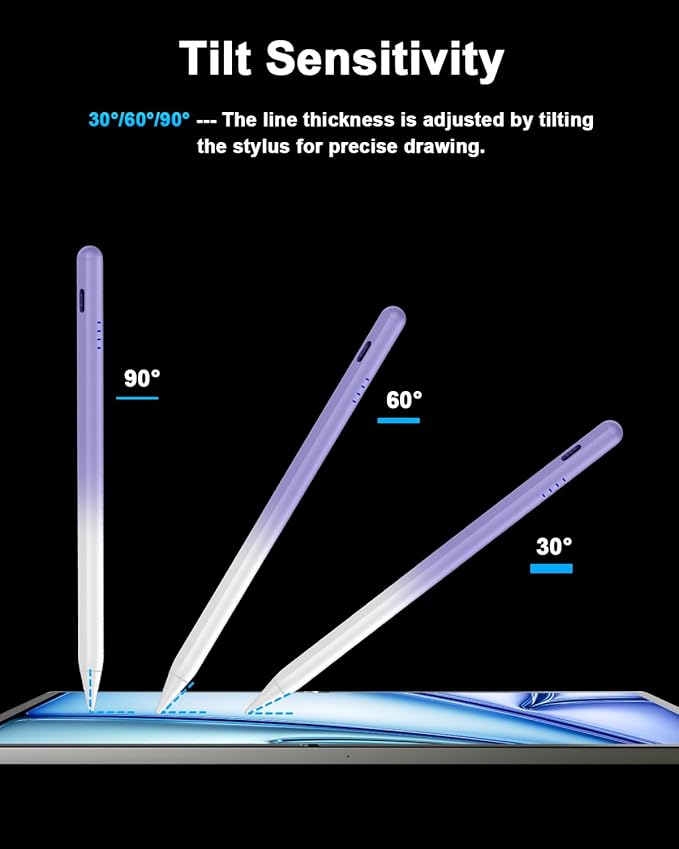 Stylus Pen for iPad 2018-2026, 2X Fast Charge Active Pencil with Palm Rejection Compatible with Apple iPad 11(A16)/10/9/8/7/6, i-Pad Pro M5/M4/12.9"/11", Air M4/M3/M2/5/4/3, Mini 6/5-Gradient Purple