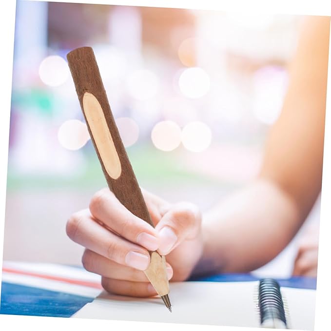 Wooden Ballpoint Pens 17cm Comfortable Grip Natural Tree Bark Biodegradable 10pcs Multi-function Writing Accessories for Office and School Use