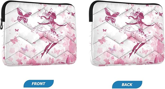 Butterfly Floral Fairy Laptop Sleeve Case Quilted Slim Bag with Smooth Zipper, Fits MacBook Pro/Air and 13-16 Inch Laptops, Protective Lightweight Office and Travel Briefcase