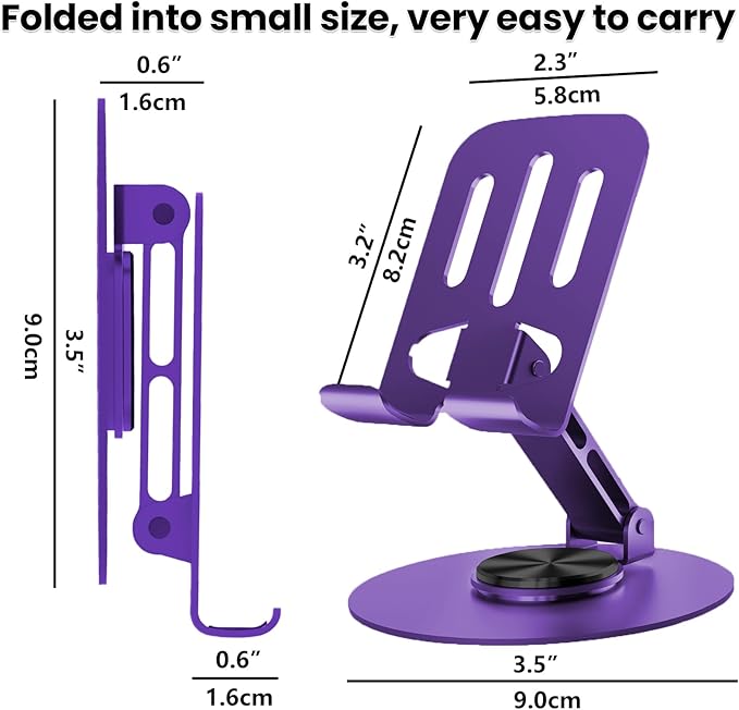 Universal Metal Cell Phone Stand, Multi-Angel Adjustable 360° Rotation Non-Slip Metal Phone Stand Compatible with iPhone 17 16 Pro Max and All Smartphones (Purple)