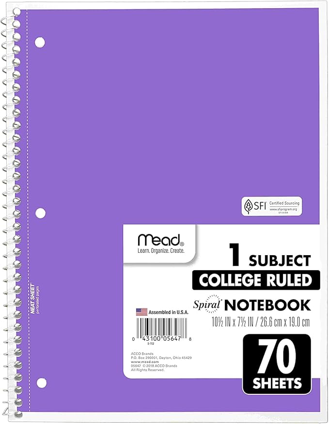 Mead Spiral Notebook, 12 Pack of 1-Subject College Ruled Spiral Bound Notebooks, Pastel Color Cute School Notebooks, 70 Pages