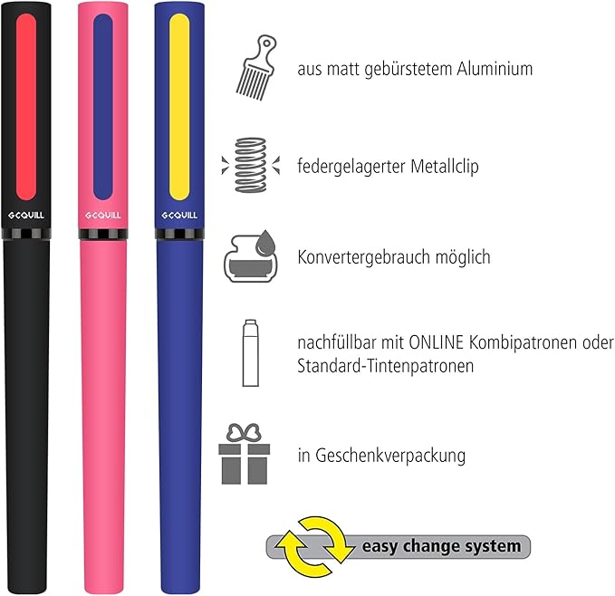GC QUILL Calligraphy Pens Set 64pcs - Calligraphy Fountain Pen Set with 3 Fountain Pens, 7 Varied Nibs, 54 Ink Cartridges(10 Colors) - Writing, Drawing and Calligraphy Practice for beginner GC-F354