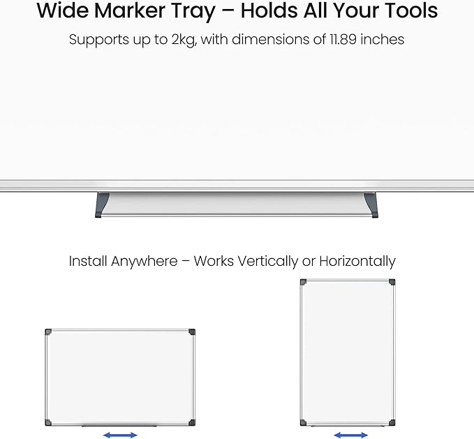 Magnetic White Board for Wall, 36" x 24" Dry Erase Board Kit with 2 Magnetic Dry Erase Markers, 4 Magnets, Eraser, Pen Tray & Mounting Kit – White Board Dry Erase for Home, Office, School
