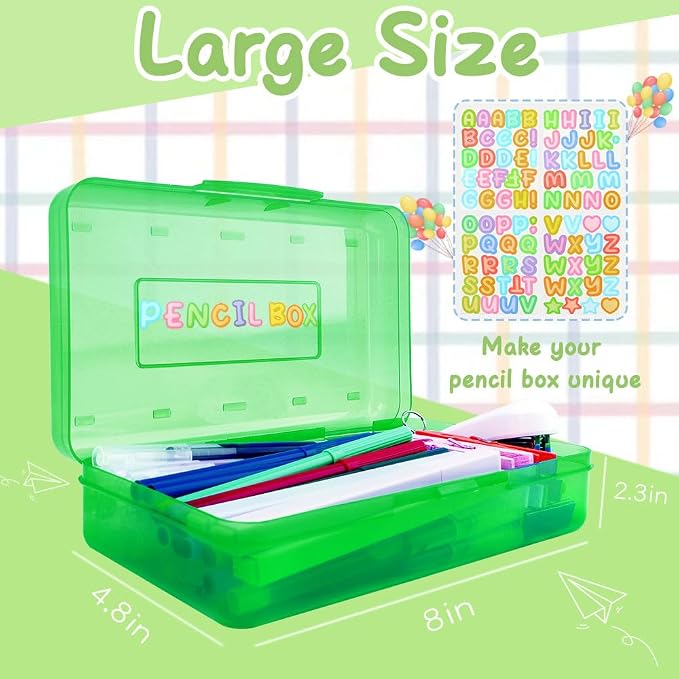 Green Large Plastic Pencil Organizer - Crayon Box, Hard Case, Blue 2 Pack