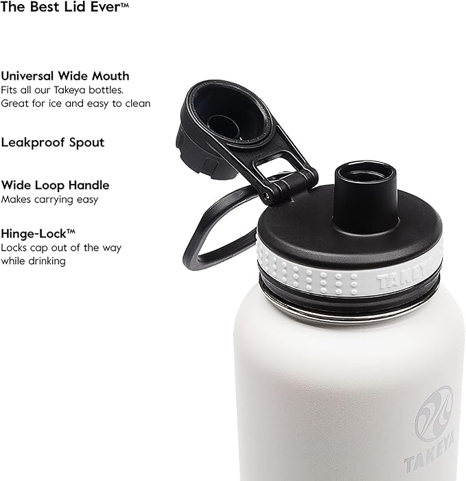 Takeya Originals 18 oz Vacuum Insulated Stainless Steel Water Bottle - Leakproof & BPA-Free Spout Lid - Keeps Drinks Cold 24 Hrs/Hot 12 Hrs - Double-Wall Design - Ideal for Active Lifestyles, White
