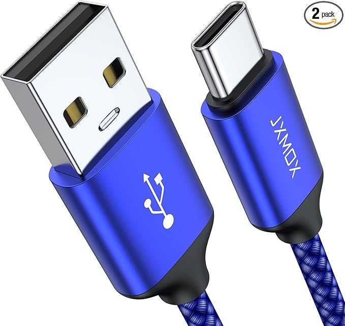 USB Type C Cable,USB A to USB C 3A Fast Charging (3.3ft 2-Pack) Braided Charge Cord Compatible with iPhone 15 16 Pro Max,Samsung Galaxy S20 S10 S9 S8,Note 9 8,A11 A20 A51,LG V30 V35,Moto Z2 Z3 (Blue)