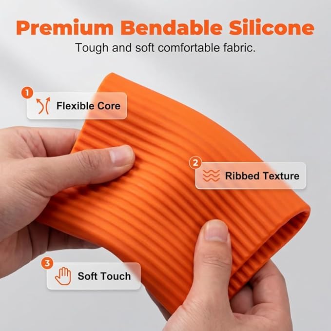 Silicone Phone Stand with Aluminum, Flexible Foldable Phone Holder, Bendable Adjustable Anti-Slip Desktop Stand for Phone Tablet Laptop, Portable Rollable Multi-Angle Stand for Home (Black+Orange)
