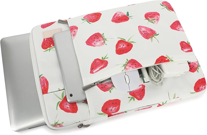 360° Protective Laptop Sleeve Case Bag with 3 Pockets,Handle,Luggage Strap for MacBook Pro 14 inch and 14 inch-14.4 inch Screen Laptop (Strawberry)