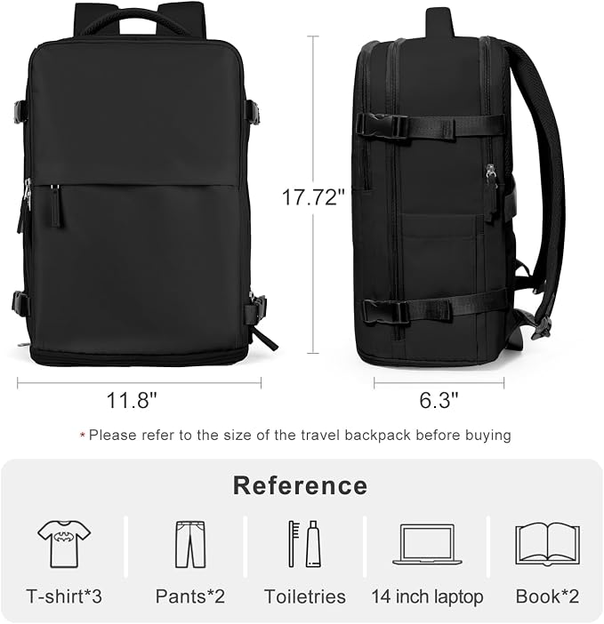 coofay Travel Backpack For Women Airline Approved Carry On Waterproof Sports Luggage Casual Daypack Small Hiking Backpack Black