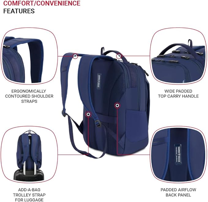 SwissGear Shield Laptop Backpack, Navy, 18.5"x12"x6"