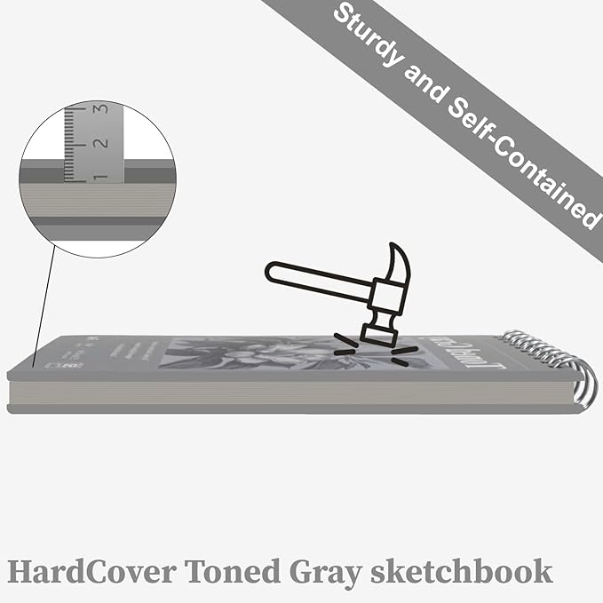Fuxi Toned Gray Sketchbook, 2-Pack - 5.5" x 8.5", | 85lb/130gsm Charcoal Drawing Paper, 50 Sheets Per Pad.