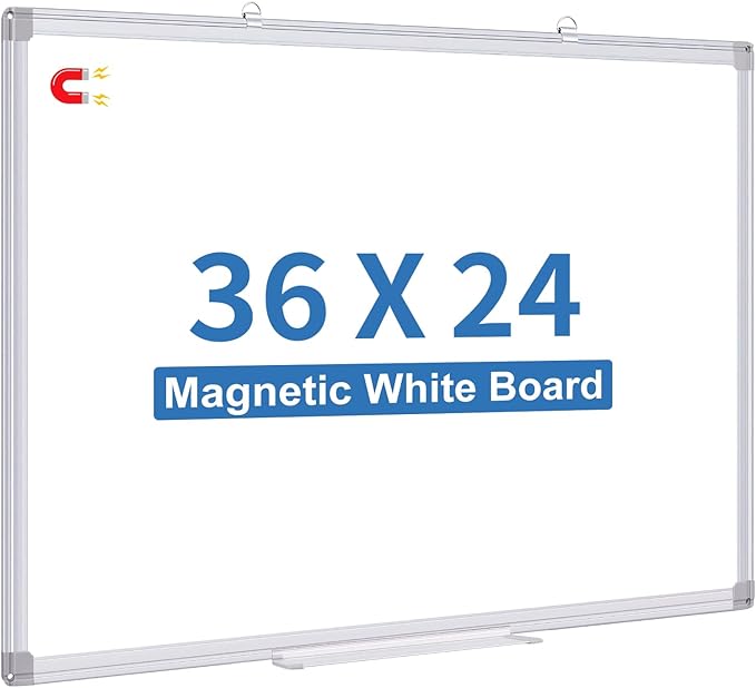 White Board Dry Erase, 36 x 24 inch Magnetic Dry Erase Board Whiteboard for Wall, Aluminum Frame Hanging Whiteboard Marker Board Writing Board