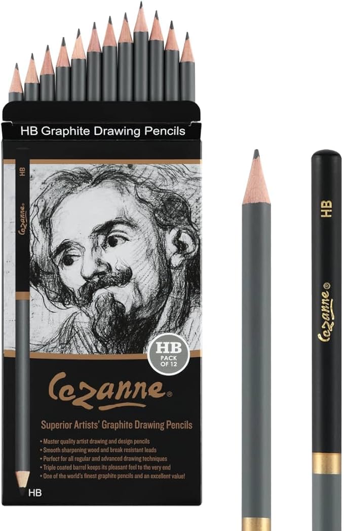 Cezanne Graphite Drawing Pencils Set - HB, Set of 12 Break-Resistant Graphite Lead, Easy-to-Sharpen Sketch Pencils, Master Artist Quality Graphite Pencils for Technical and Artistic Drawing
