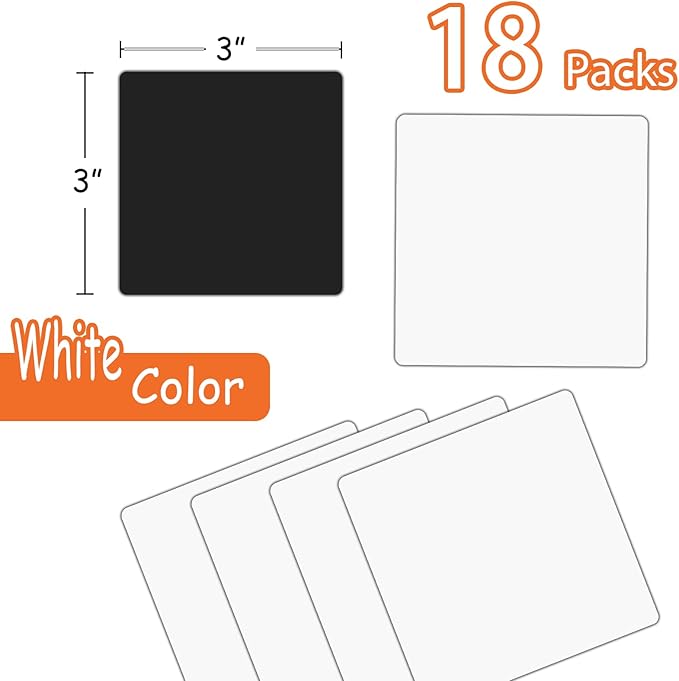 18 Packs Reusable Magnetic Sticky Notes, 3" x 3" Dry Erase Magnets Labels, White Sqaure Magnet Post it Notes for Whiteboard, Fridge, Locker, Cabinet, Door - Office & Classroom Supplies