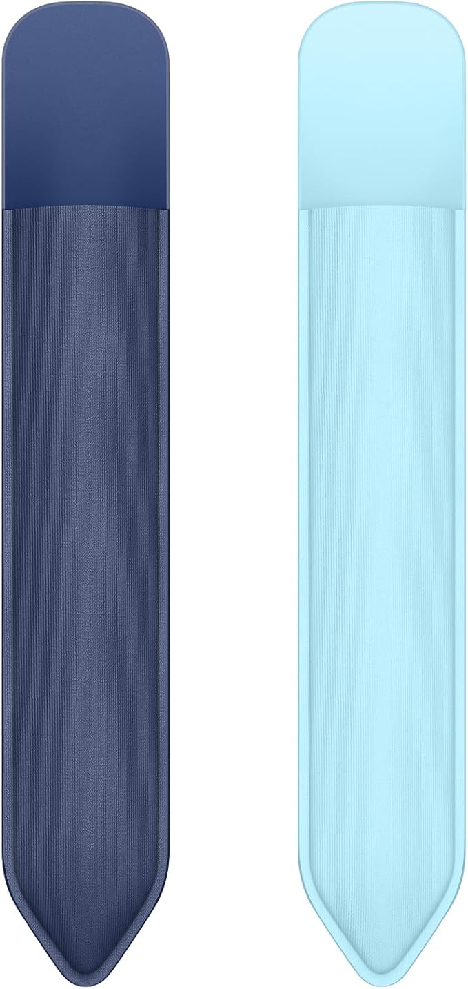 MoKo Pencil Holder Sticker Fit Apple Pencil Pro, iPencil USB-C, Apple Pencil 1st/2nd Generation, Elastic Pencil Pocket Pouch Adhesive Sleeve Attached to iPad Case for Stylus Pens, Navy+Sky Blue