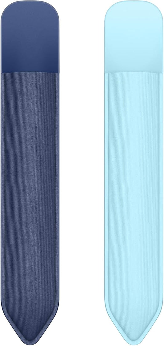 MoKo Pencil Holder Sticker Fit Apple Pencil Pro, iPencil USB-C, Apple Pencil 1st/2nd Generation, Elastic Pencil Pocket Pouch Adhesive Sleeve Attached to iPad Case for Stylus Pens, Navy+Sky Blue