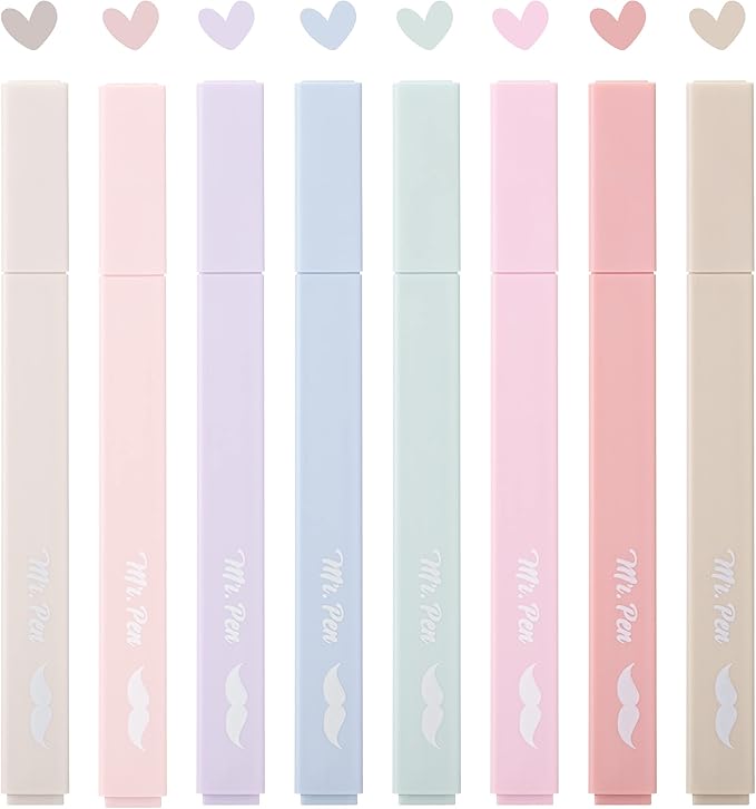 Mr. Pen- Aesthetic Highlighters No Bleed, 8 Pack, Muted Pastel Color, Chisel Tip, Cute Highlighters Assorted Colors for Journaling, Highlighting, Underlining, Fast Dry, Back to School Supplies