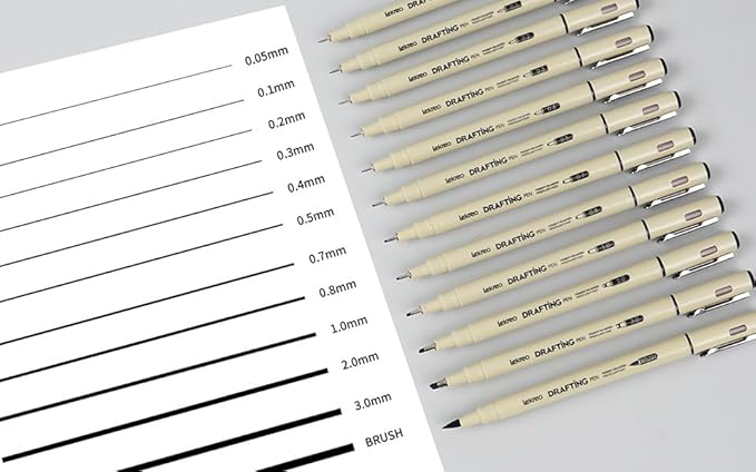 12-Piece Fineliner Pen, Assorted Point Sizes 0.05 to 3mm & Brush Pens, for Art, Writing & Bullet Journaling (12 Point Sizes)