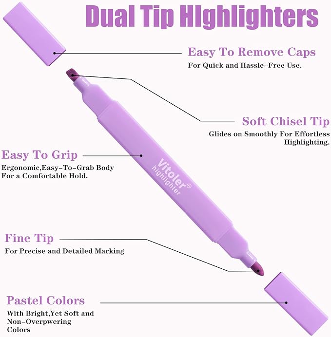 Vitoler Bible Highlighters,Assorted Colors Highlighters Dual Tip,Highlighter Set for Journaling Supplies
