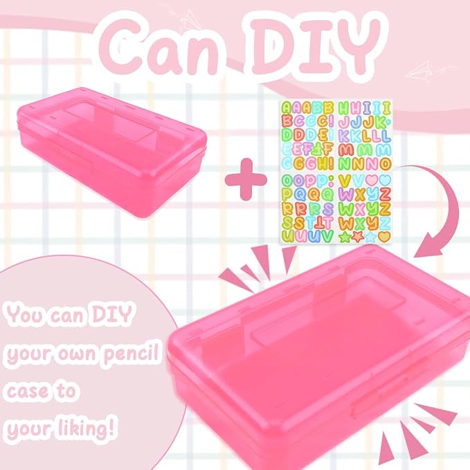 Blue Pink Green Hard Pencil Case Plastic Clear Pencil Box Crayon Box Organizer 3 Pack Office Supplies Storage Container Organizer Boxes for Pens Crayon School Stylish Office Supplies Storage Medium