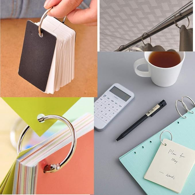 Loose Leaf Binder Ring 2 Inch, 8 Pack, Nickel Plated Steel Binder Rings,Silver, for School, Home, or Office,Book Rings, Metal Rings for Index Cards, Rings for Flash Cards, Paper Rings