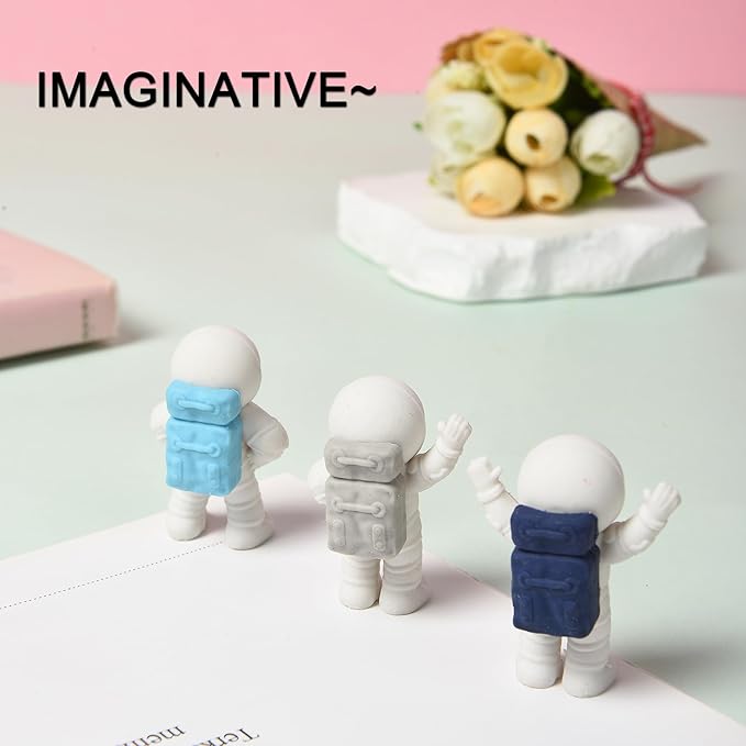 HILAZA 18Pcs Cute Outer Space Themed Erasers for Kids Bulk, Kawaii Fun Spaceman Desk Pet Pencil Erasers for School Classroom Supplies Prize Gifts Party Favors