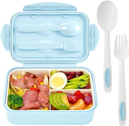 Bento Boxes for Adults - 1100 ML Lunch Box Container For Kids Women With Built-in Spoon & Fork - Durable for On-the-Go Meal, BPA-Free and Food-Safe Materials（Light Blue）