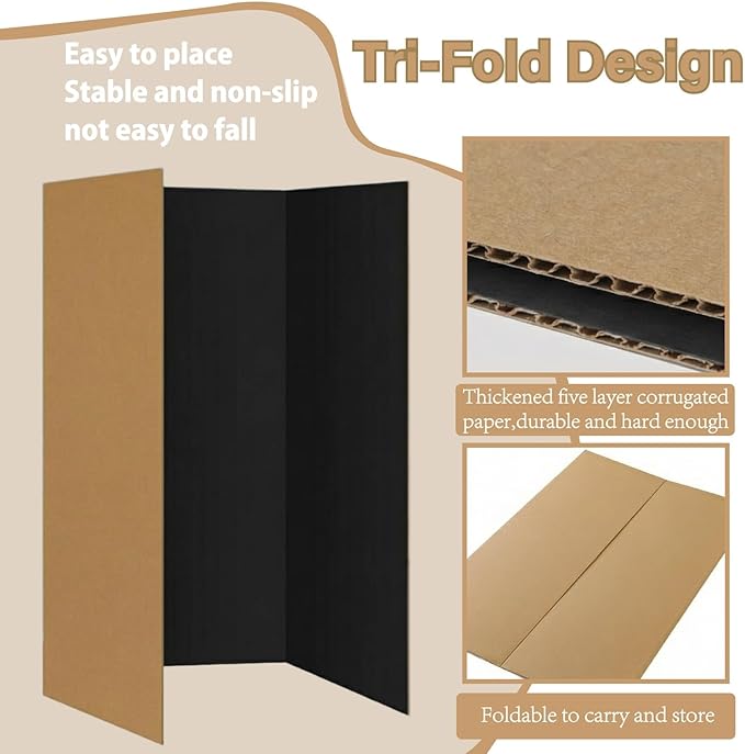 VinTS 36" x 48" Large Trifold Poster Board,4 Pack Black Corrugated Project Boards for Science Fair, School Projects,Photo Displays