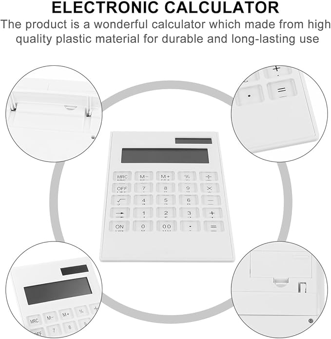 Toddmomy Ultrathin Solar Calculator with Large Keys Portable Electronic Calculator for Office Use White