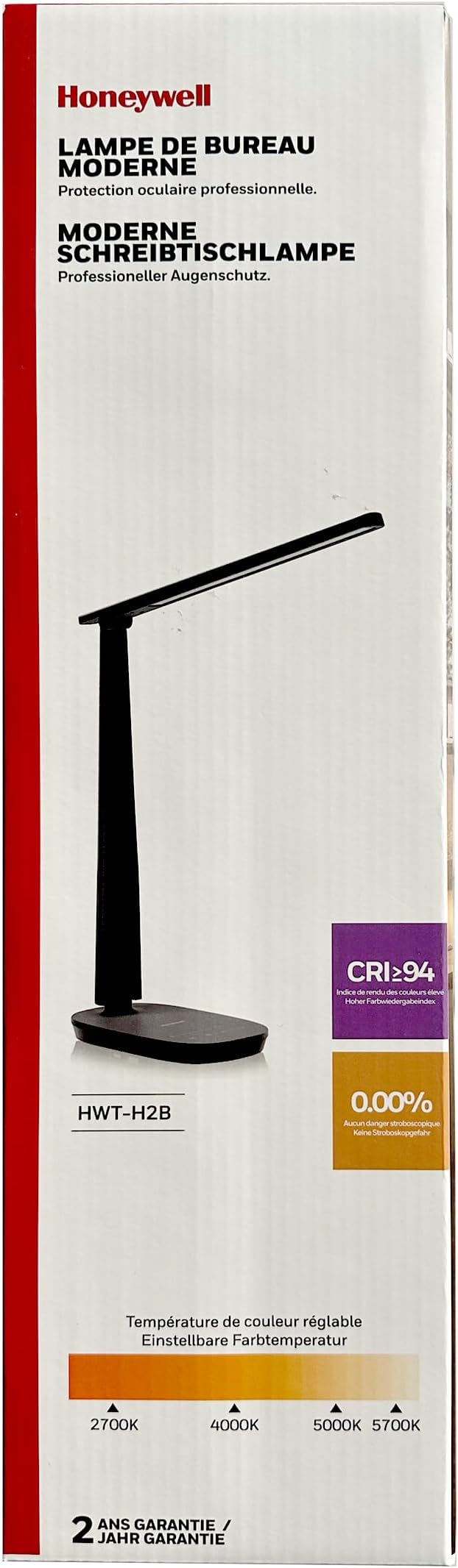 Honeywell LED Desk Lamp for Home Office, Eye-Caring Dimmable Reading Light with 4 Color Modes, Touch Control, USB-A & USB-C Charging Ports, Adjustable Head, Timer for Bedroom & Small Desks