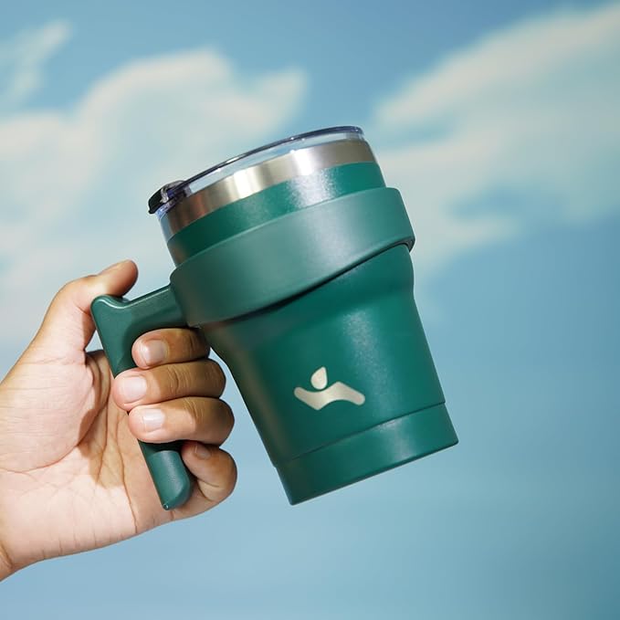 Konokyo 10 oz Tumbler with Handle and 2 Straw 2 Lid, Insulated Water Bottle Stainless Steel Vacuum Cup Reusable Travel Mug,Army Green