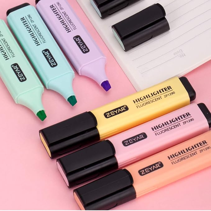 ZEYAR Highlighter, Macaron Colors Chisel Tip Marker Pen, AP Certified, Assorted Colors, Water Based, Quick Dry(2 Sets Macaron)