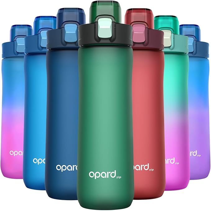 Opard Zip 20oz Plastic Water Bottle Dishwasher Safe, Leakproof Flip-Top Lid, BPA Free Tritan, Wide Mouth Reusable Kids Water Bottle for School Hiking Commuting Outdoor Travel and Gym