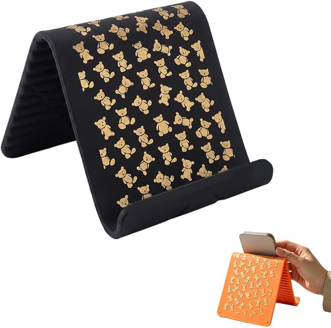 Silicone Phone Stand with Aluminum, Foldable Multi-Angle Adjustable Holder, Anti-Slip Desktop Stand for Phone Tablet Laptop, Portable Roll-Up Stand for Travel & Office (Black#3)