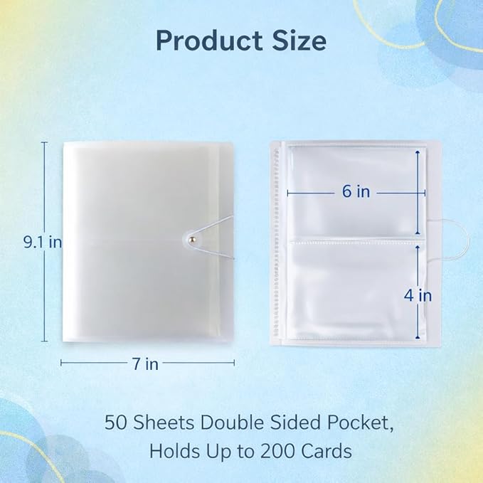 SHANGRLA 4x6 Index Card Holder Binder with Clear Sleeves,Card Organizer for Recipe Card, Flash Card and Note Card,Holds 200 Indexcards, Flashcard Notecard Storage Booklet
