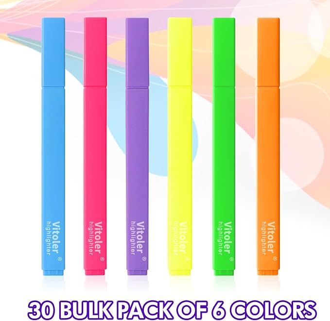 Vitoler Bulk Highlighters Assorted Colors, Chisel Tip Quick Dry 30PCS Pack | Cute Highlighters Set for Book Studying, Note-Taking, Journaling, Back to School & Teacher Supplies