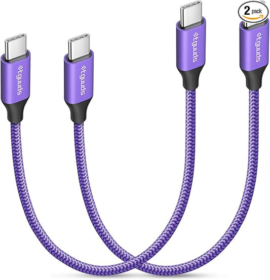 etguuds Purple USB C to USB C Cable 1ft, 2-Pack 60W USBC to USBC Cord, Type C to C Charger Cable Fast Charging for iPhone 17 16 15 Pro Max Plus Air, Samsung Galaxy S25 S24 S23, for MacBook/iPad, Pixel