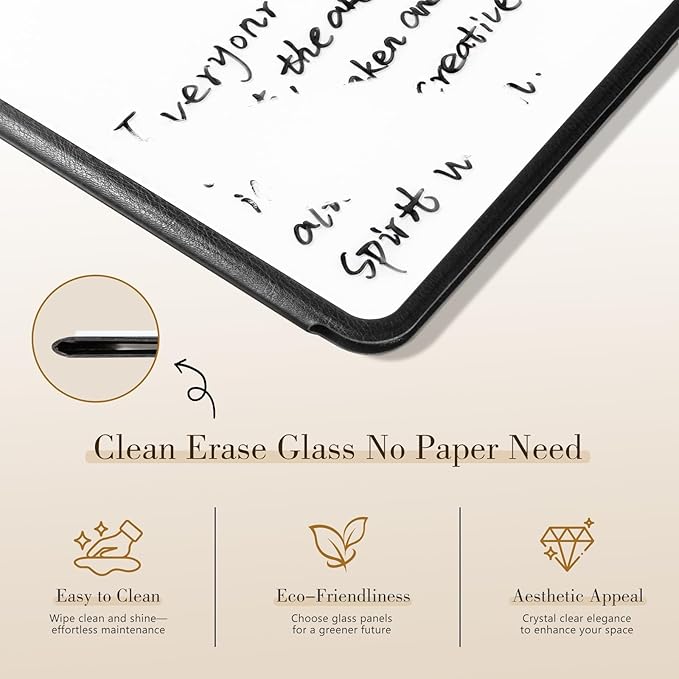 CoBak Glass Portable White Board Desktop Easel 12x9 inch (A4) - Book Folio Tri-fold Design Clean Glass Dry Erase Board with 3 Markers, Anti-Ghosting Suface for Office, Business and School (Black)