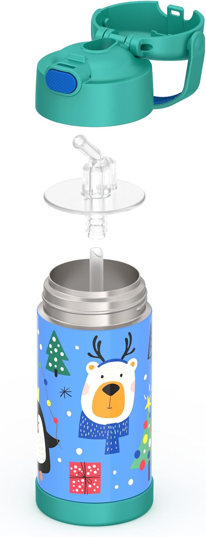 THERMOS FUNTAINER Water Bottle with Straw - 12 Ounce - Kids Stainless Steel Vacuum Insulated Water Bottle with Lid, Penguin