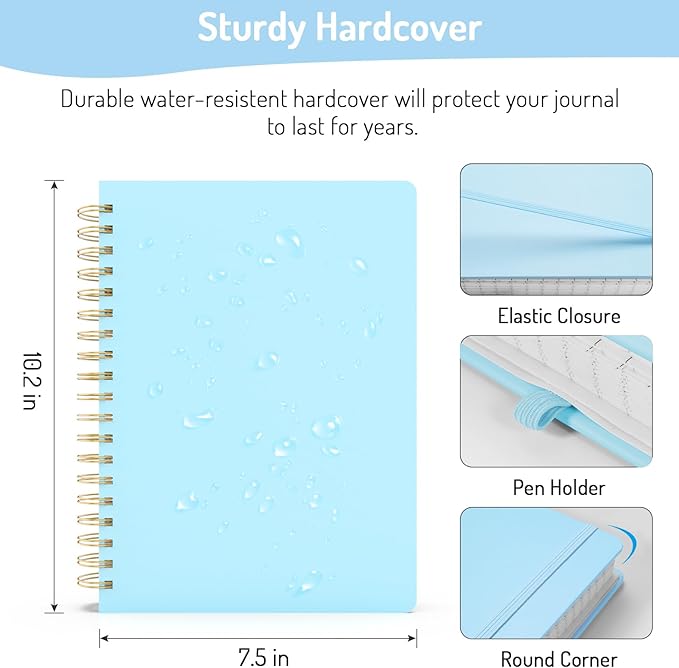 Forvencer Lined Spiral Journal Notebook with 300 Numbered Pages, B5 College Ruled Thick Journals for Writing with 100GSM Paper, Hardcover Notebooks with Contents for Work, School, Women, Men, Sky Blue