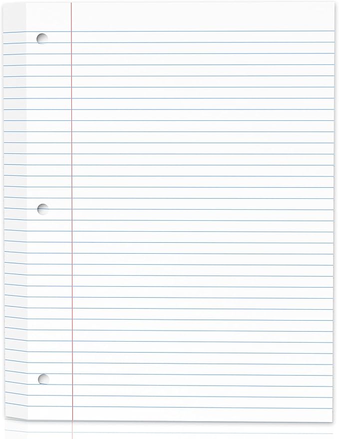 130 Sheets White 8x10.5 Inch Loose Leaf Paper, College Ruled Filler Paper, 3 Hole Punched Notebook Paper for 3 Ring Binder, Premium Notebooks Paper for Students & Teachers, Office & School Supplies