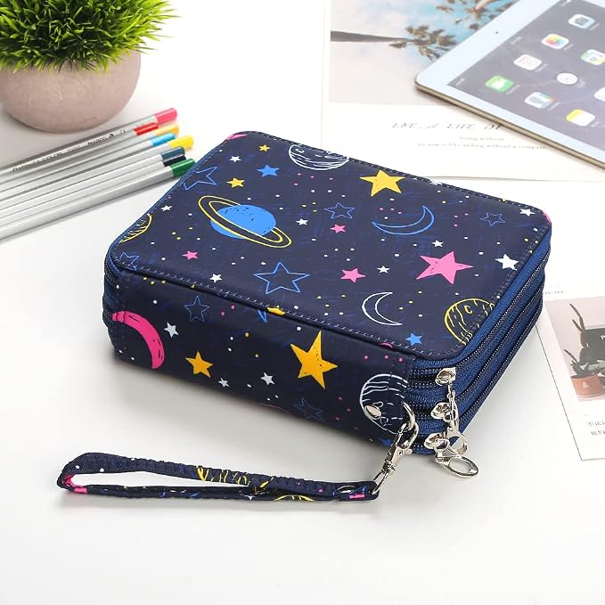 72 Slots Pencil Case Organizer w/Removal Handle Strap | 3-Layer Zipped Pencils Box Large for Colored Pencils Watercolor Pencils for Office and Travel for Artist