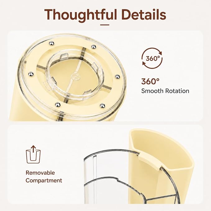 360° Rotating Pen Holder for Desk Adjustable Pencil Organizer, Beige | Plastic Pen Cup for Women Cute Office Supplies and Accessories Desktop Storage Box Art Caddy for School, Work, Home
