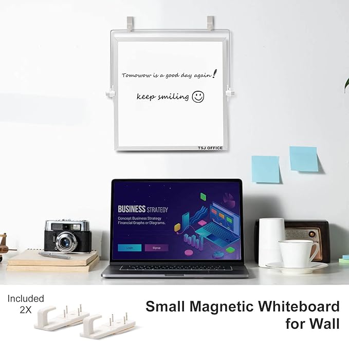 TSJ OFFICE Small White Board - 12 X 12 Inches Small Magnetic Dry Erase Board with Hooks for Wall, Desktop Whiteboard Stand 360 Degrees Revolving Double Sided for Office, Home, School, Silver