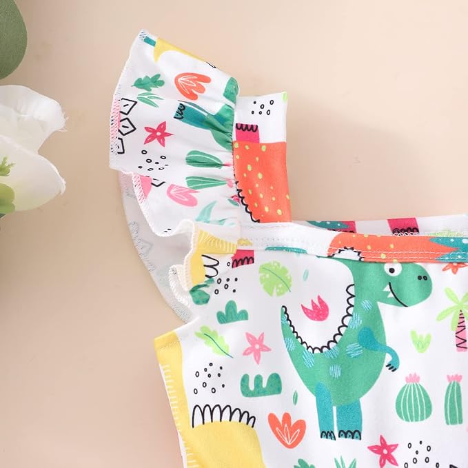 Popshion Girls Dresses Flutter Sleeve Swing Sundress Toddler Summer Clothes Kid Birthday Party Sleeveless Dress 1-8 Years Old
