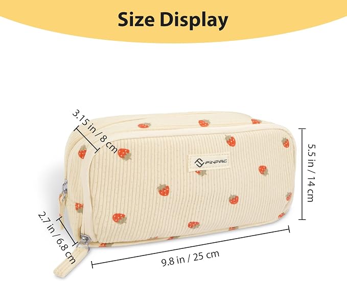 FINPAC Pencil Case, Corduroy Triangle Makeup Bag Kawaii Pen Bag Pouch Holder
