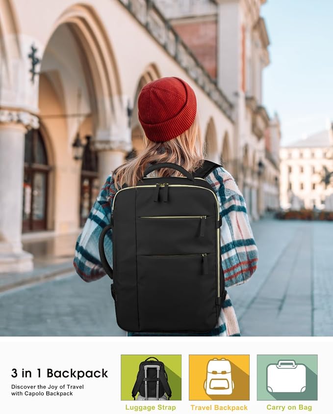 Capolo Travel Backpack for Women Men Waterproof Laptop Backpack Airlines Approved Carry On Backpack Bag Computer Bookbag for Business, Work, Traveling Fits 17 Inch Laptop(Black,XL)
