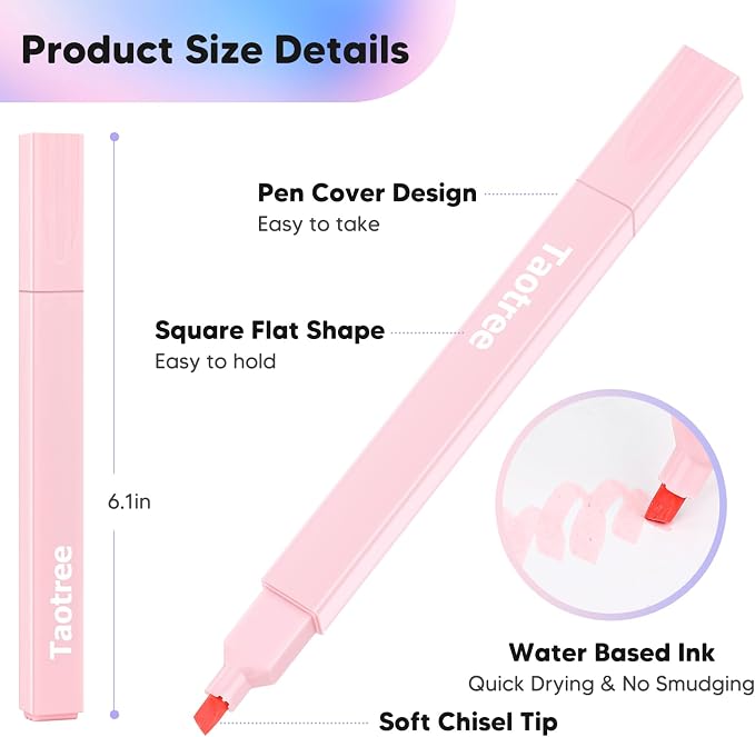 Taotree 12Pcs Aesthetic Cute Highlighters Assorted Colors, Back to School | Bible Highlighters and Pens No Bleed, Chisel Tip Pastel Markers Pens for Journaling, School Supplies, Office Desk Accessories